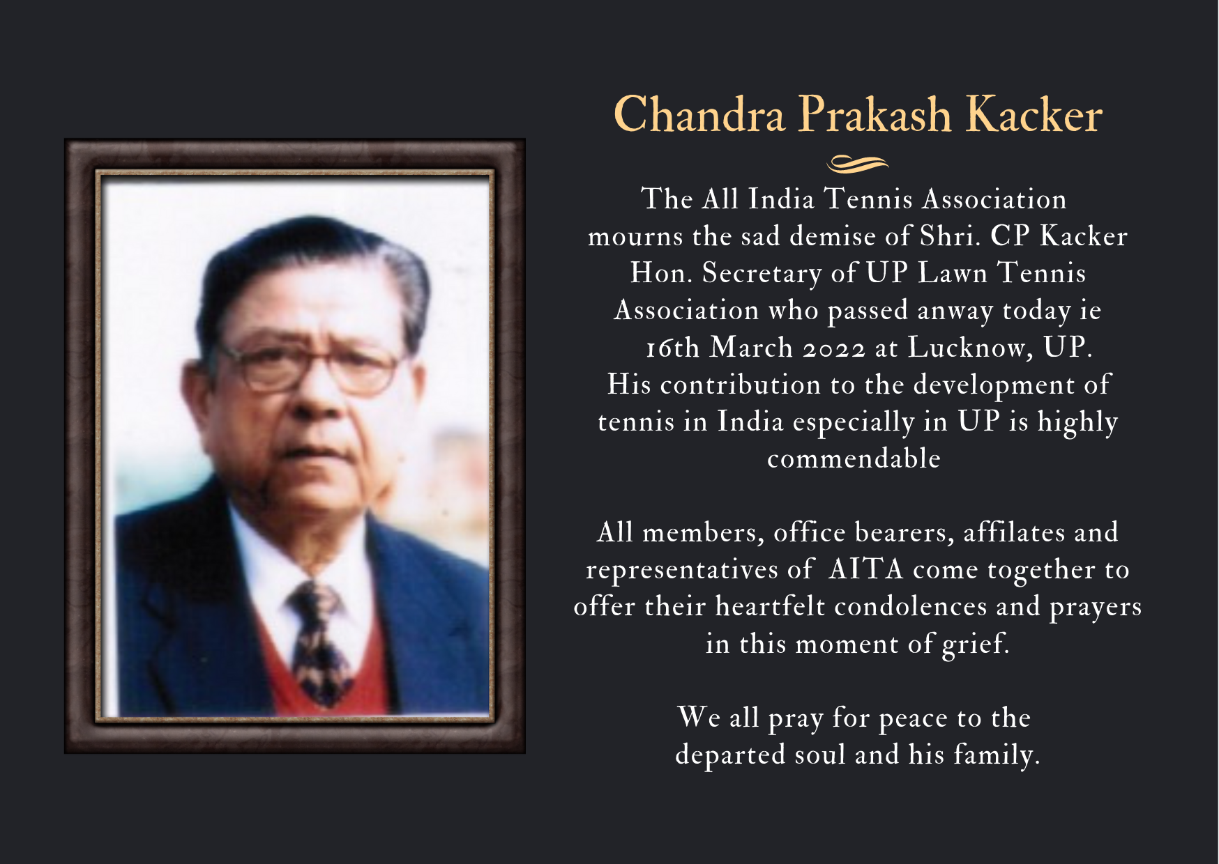 Obituary – Shri Chandra Prakash Kacker